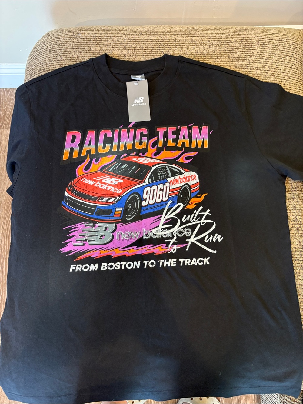 New Balance Black Racing Team Graphic Tee with Red Car Print